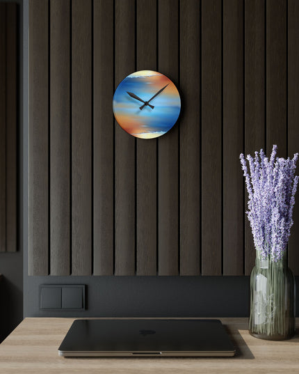 Blue Sea Red Orange Fog Acrylic Round Wall Clock, 8" x 8"