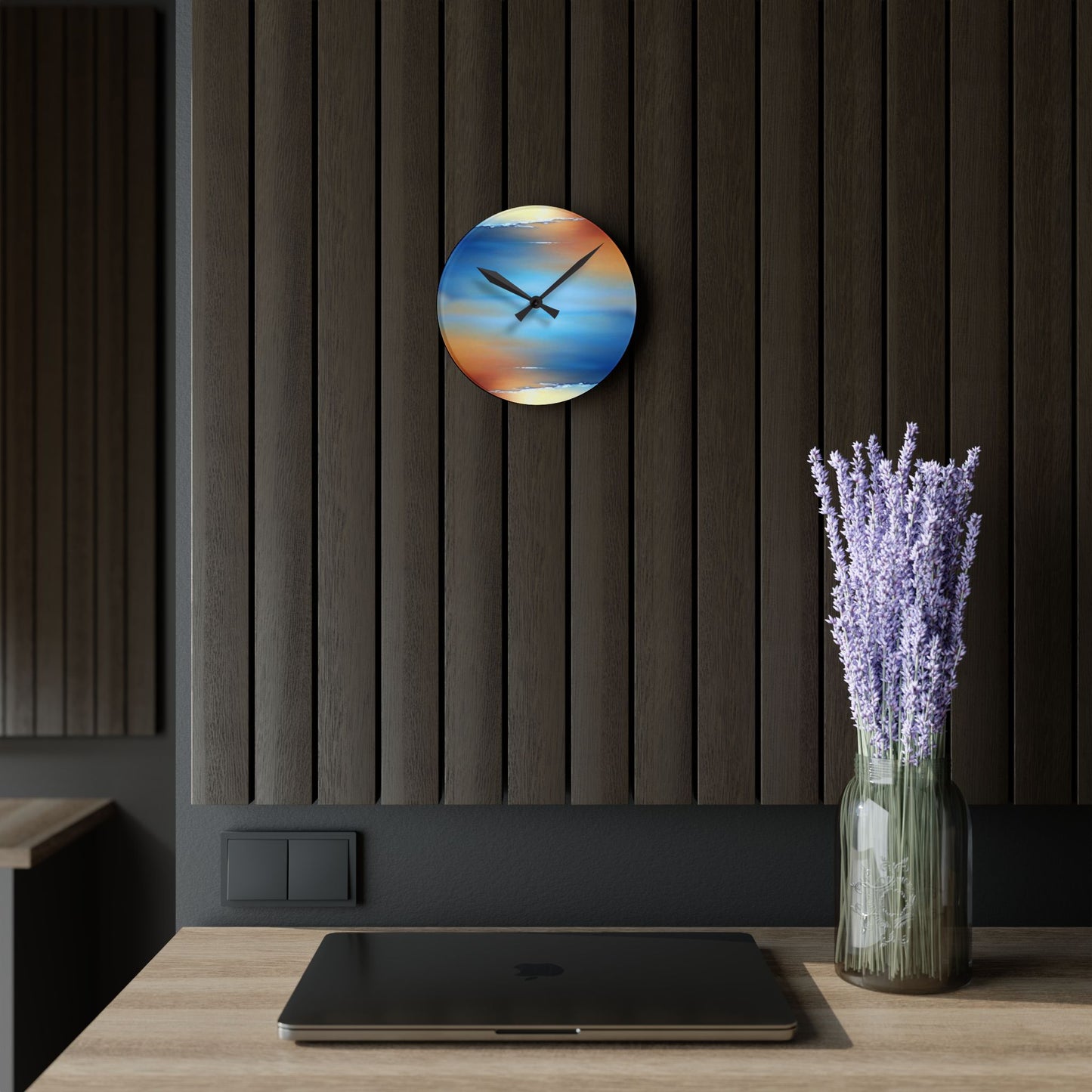 Blue Sea Red Orange Fog Acrylic Round Wall Clock, 8" x 8"