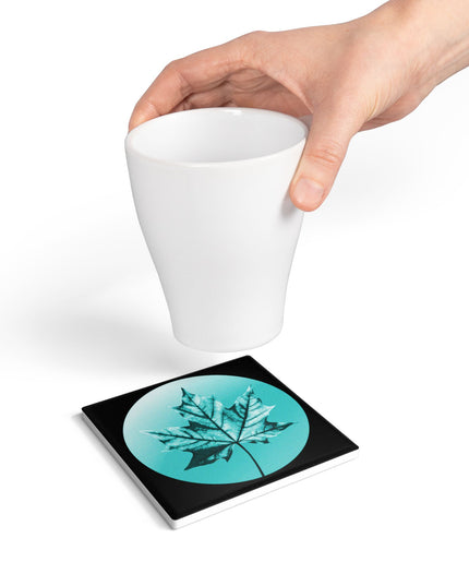 Tif Green Maple Leaf 4" x 4" Square Ceramic Coaster