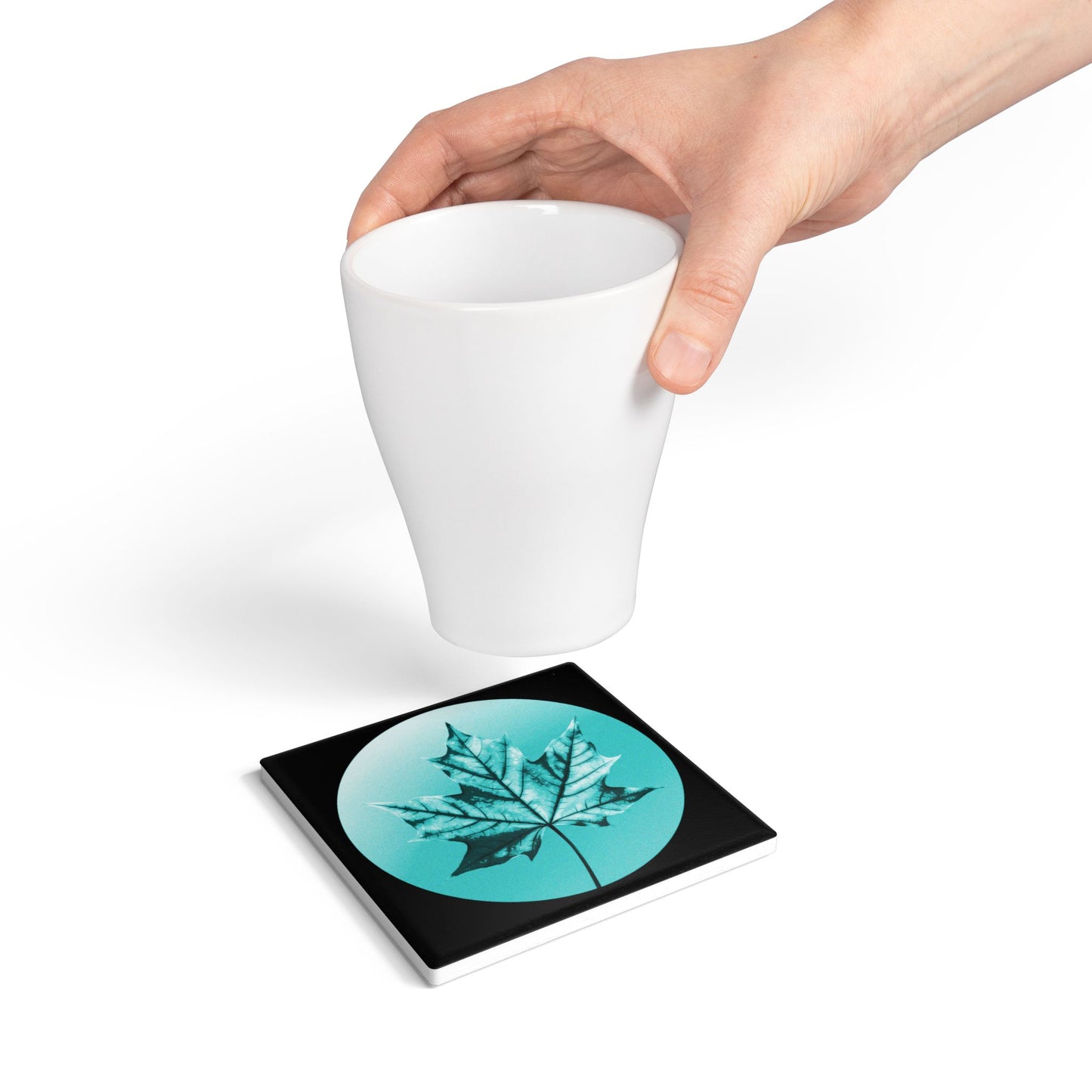 Tif Green Maple Leaf 4" x 4" Square Ceramic Coaster