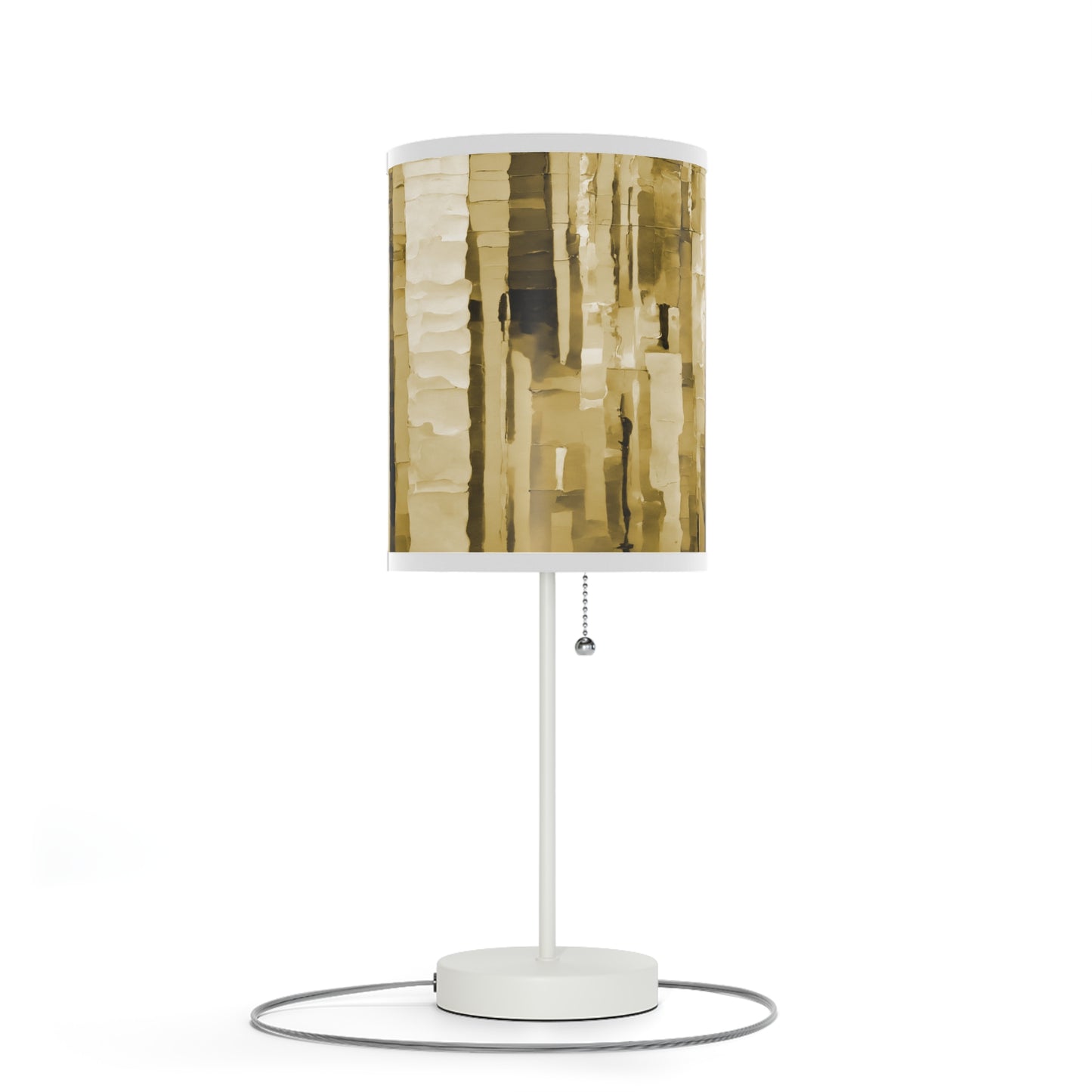 Striped Light Brown Table Lamp on a White or Silver Stand, US|CA plug