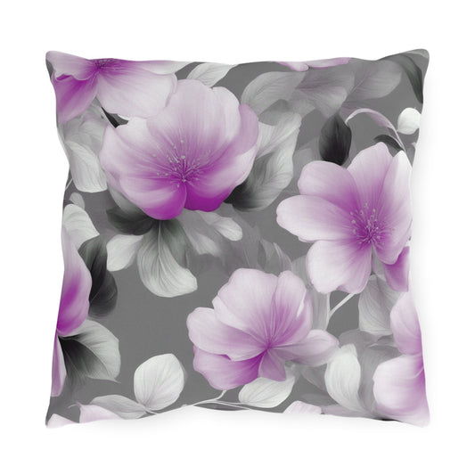 Red Blossom Floral Bunch Outdoor Pillow, 16" x 16"