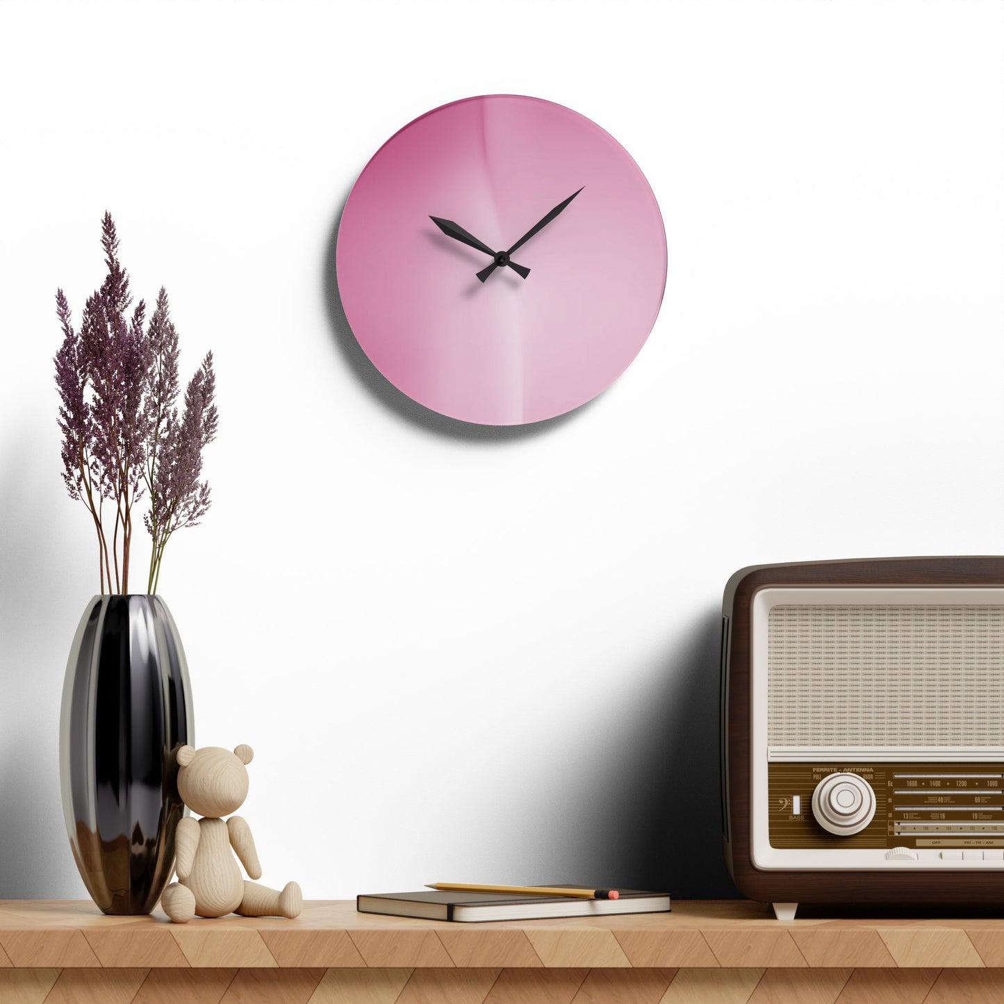 Pink Blush Fade Acrylic Wall Clock, Round or Square, 10.75" x 10.75"