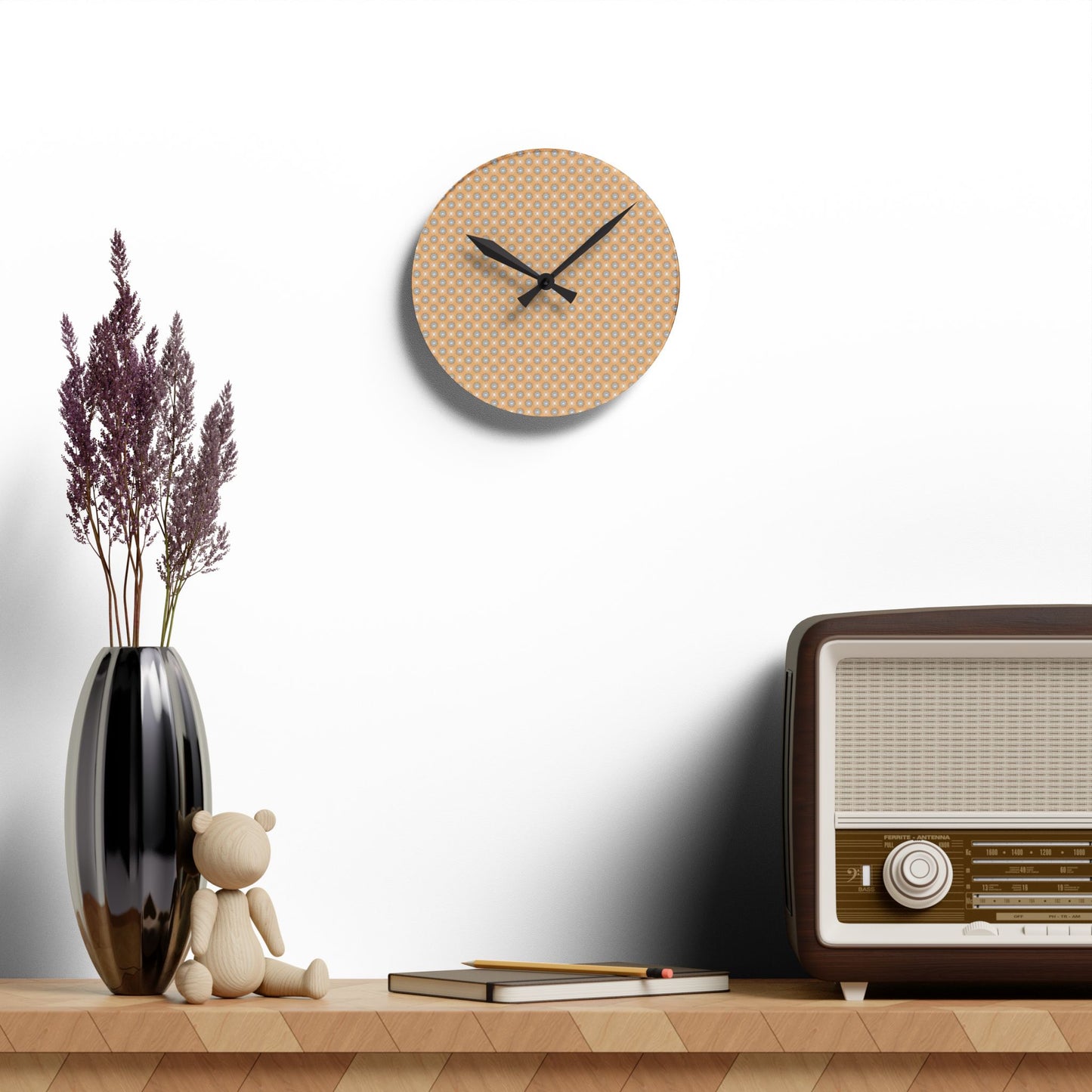 Tan Sunset Star-crossed Bodies Acrylic Round Wall Clock, 8" x 8"