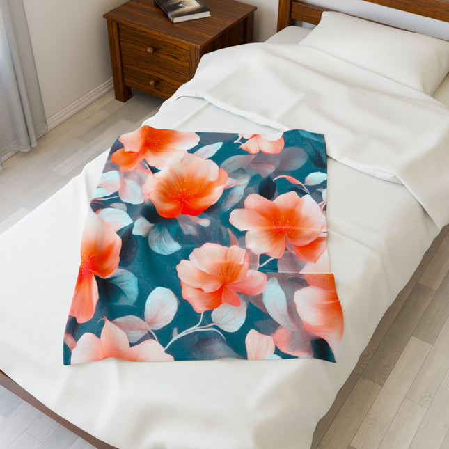 Orange Blossom Floral Bunch Velveteen Plush Blanket, 30" x 40"