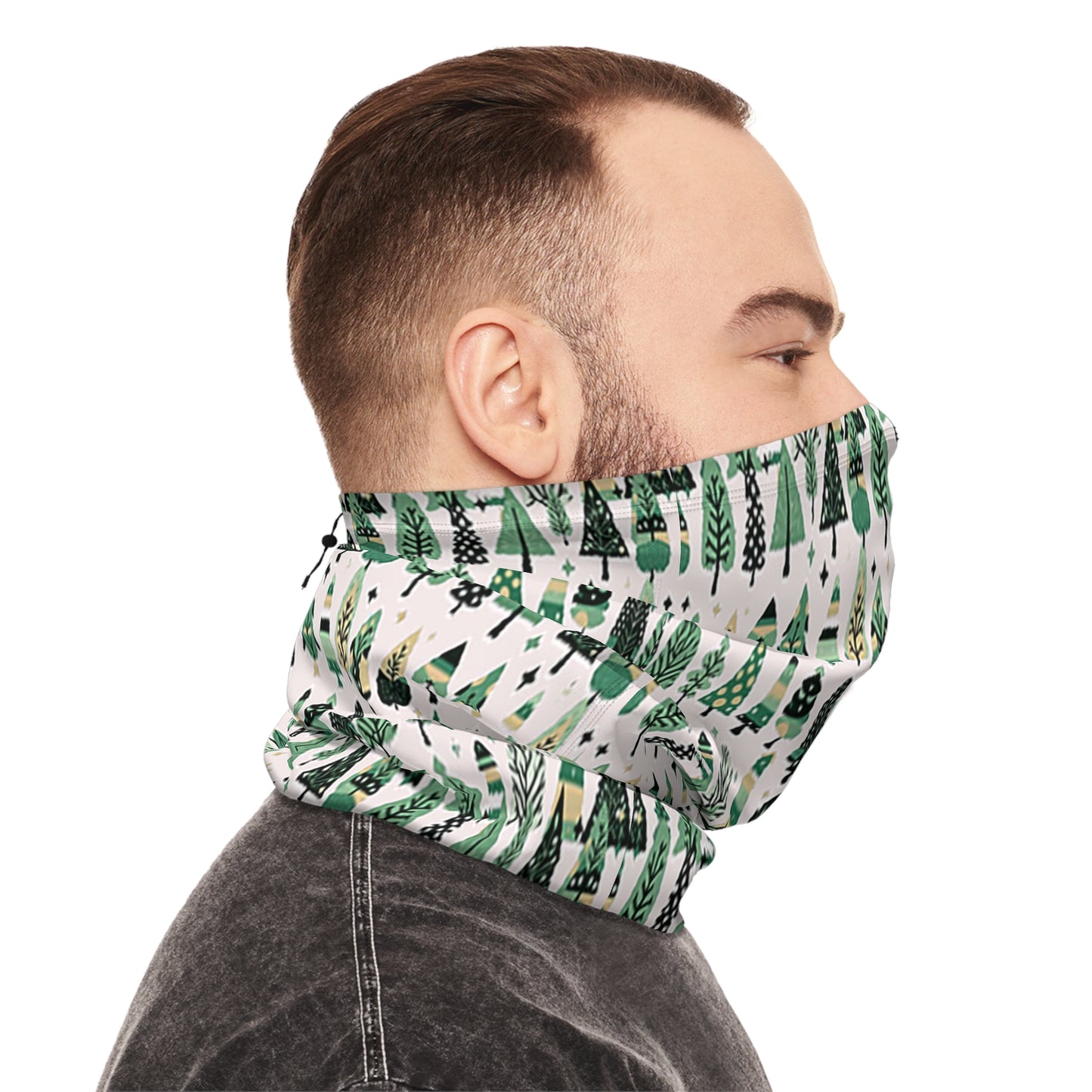 Mini Vintage Green Trees Winter Neck Gaiter With Drawstring