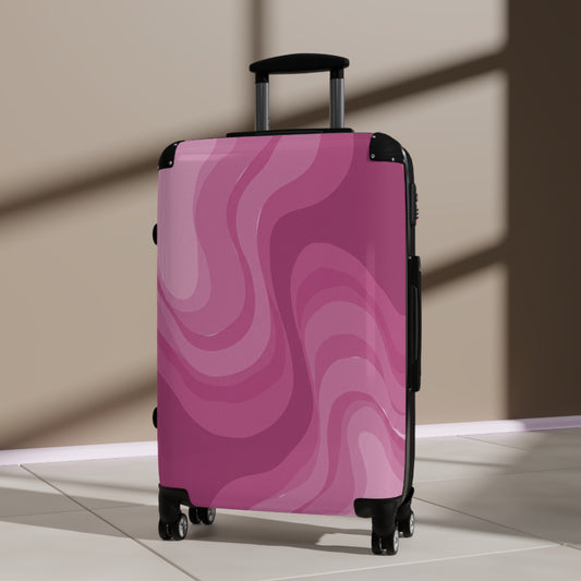 PInky Mauve Wavey Medium Suitcase with built in lock, 4 double-wheels, telescopic handle, and ABS back hard-shell