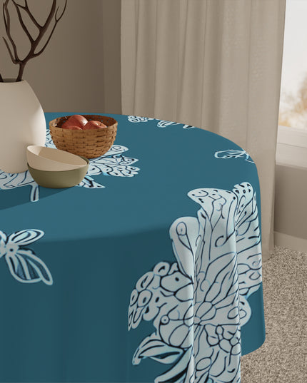 Tif Green White Floral Butterflies Tablecloth, 55" x 55"
