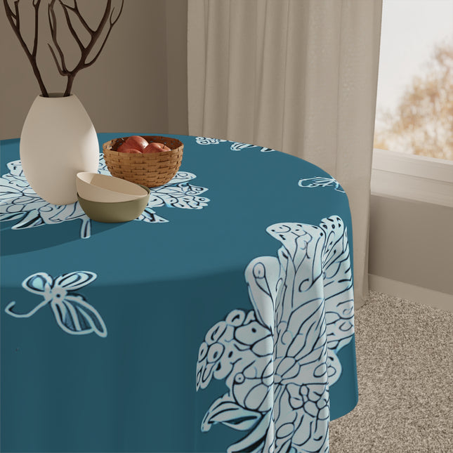 Tif Green White Floral Butterflies Tablecloth, 55" x 55"