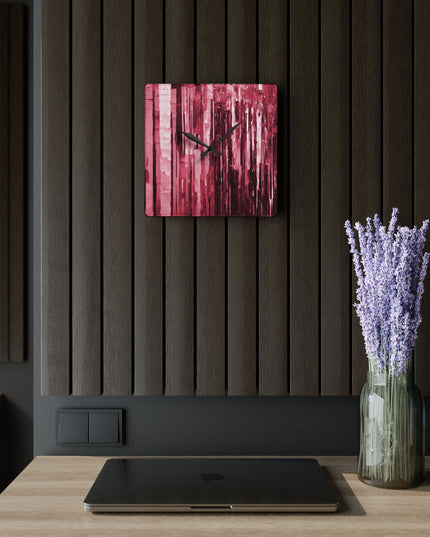Striped Ruby Acrylic Wall Clock, Round or Square, 10.75" x 10.75"