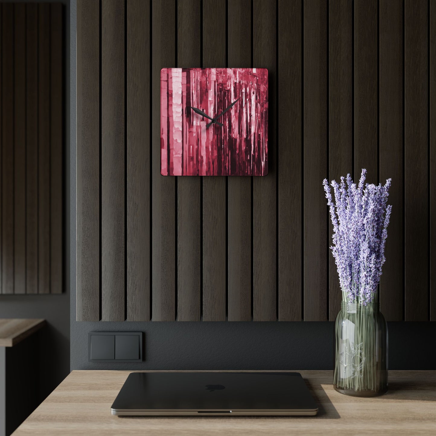 Striped Ruby Acrylic Wall Clock, Round or Square, 10.75" x 10.75"