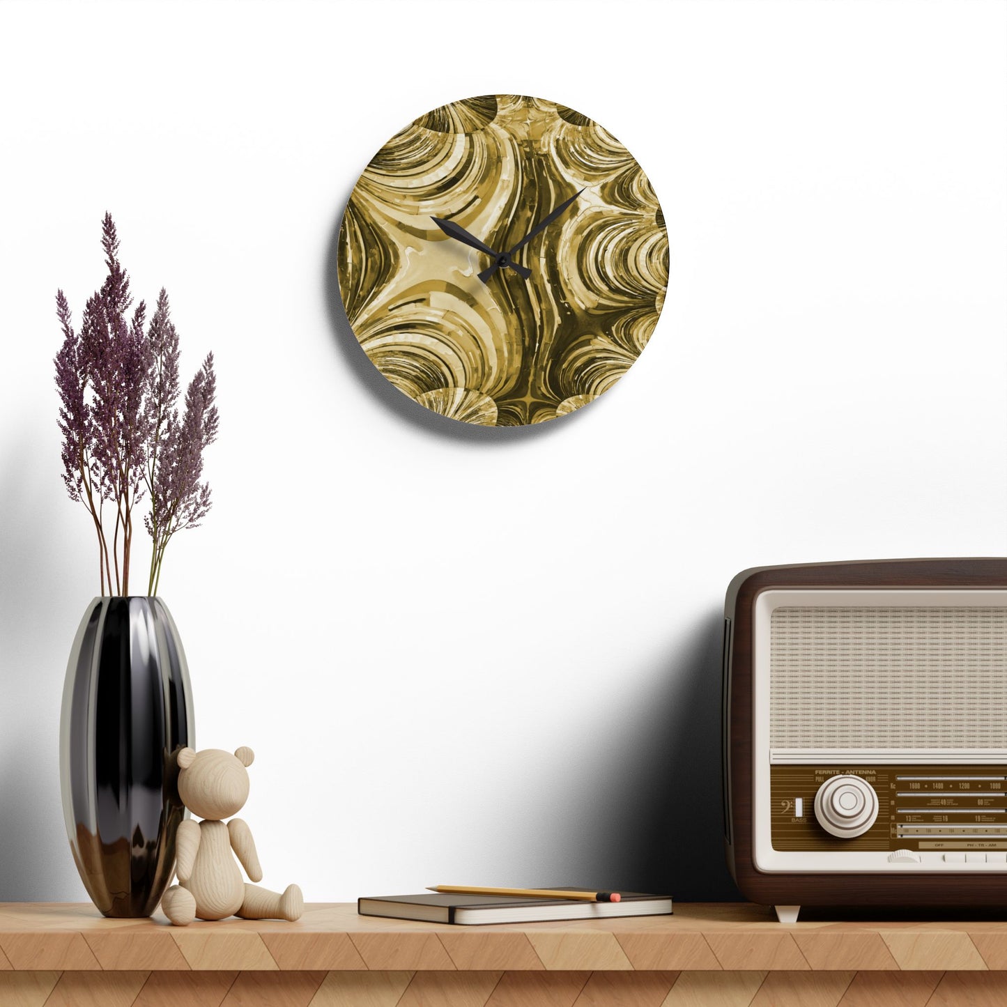 Uzi Spiral Light Brown Acrylic Wall Clock, Round or Square, 10.75" x 10.75"