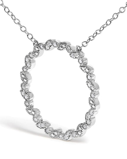 .925 Sterling Silver 1/7 Cttw Lab Grown Diamond Beaded Love Circle Pendant Necklace - Size 18 Inches