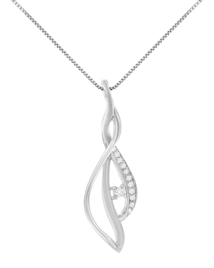 Espira 10K White Gold Round Diamond Accented Open Cascade Twist 18" Pendant Necklace (1/10 Cttw, J-K Color, I1-I2 Clarity)