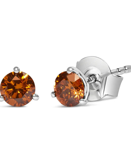 14K White Gold 1/2 Cttw Lab-Grown Round Brilliant-Cut Colored Diamond Classic 3-Prong Martini set Stud Earrings (VS1-VS2 Clarity)