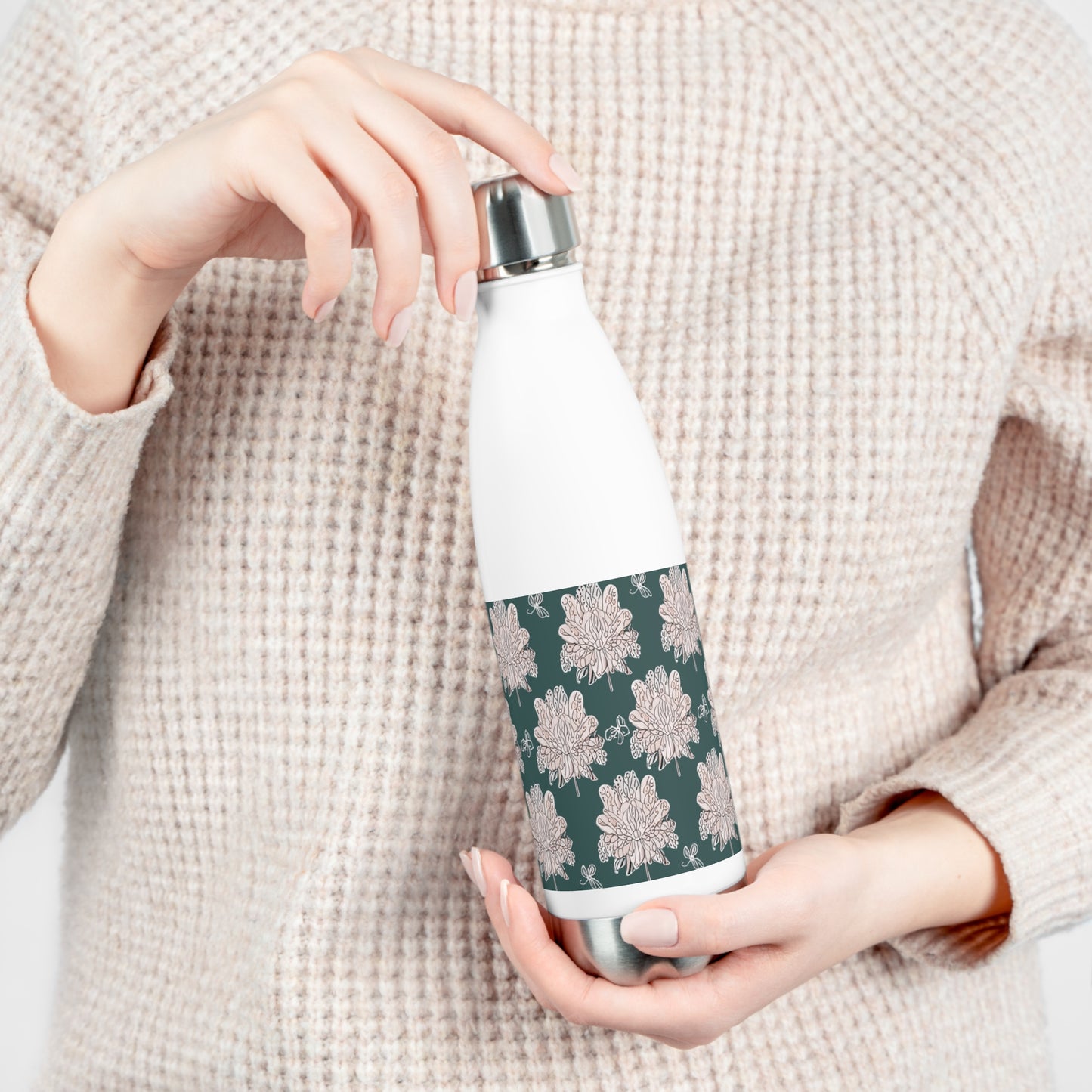 Soft White Floral Butterflies 20oz Insulated Water Bottle