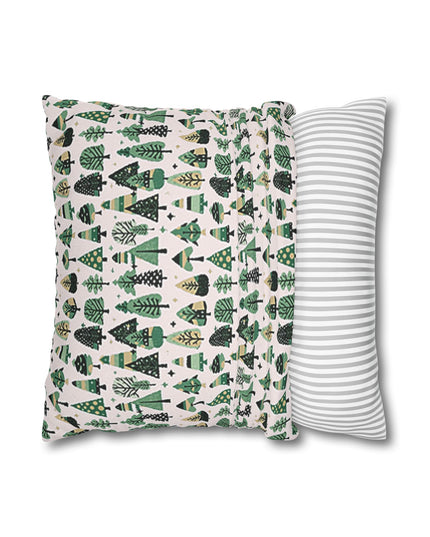 Mini Vintage Green Trees Spun Polyester Square Pillowcase, 14" x 14"