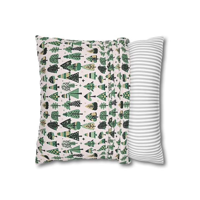 Mini Vintage Green Trees Spun Polyester Square Pillowcase, 14" x 14"