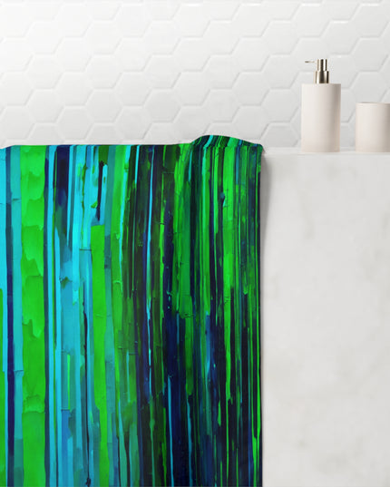 Striped Blue Green 30" x 60" Mink-Cotton Towel (50% polyester, 50% cotton)