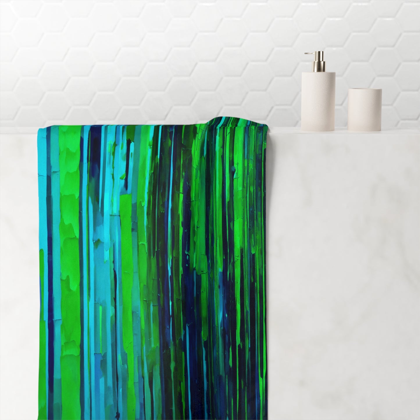 Striped Blue Green 30" x 60" Mink-Cotton Towel (50% polyester, 50% cotton)