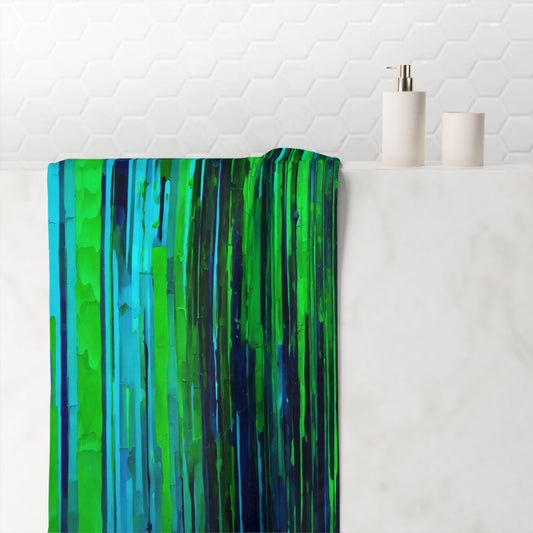 Striped Blue Green 30" x 60" Mink-Cotton Towel (50% polyester, 50% cotton)