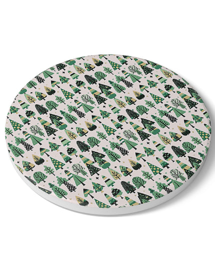 Mini Vintage Green Trees 4" x 4" Round Ceramic Coaster