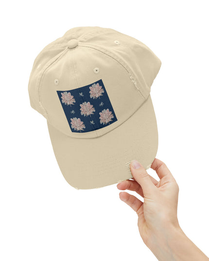 Rose White Floral Butterflies Unisex Distressed Cap