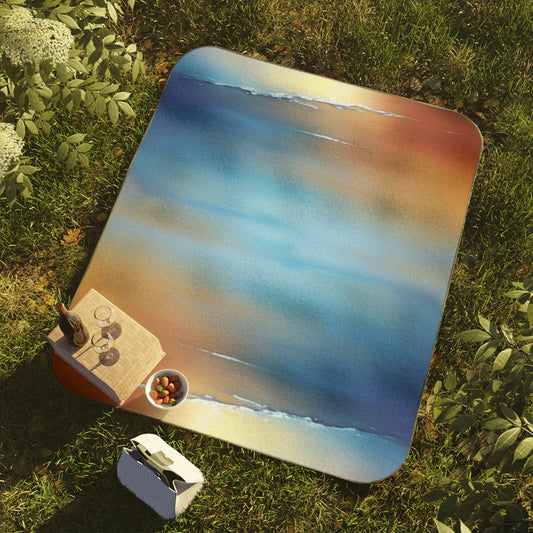 Blue Sea Red Orange Fog 61" × 51" Picnic Blanket