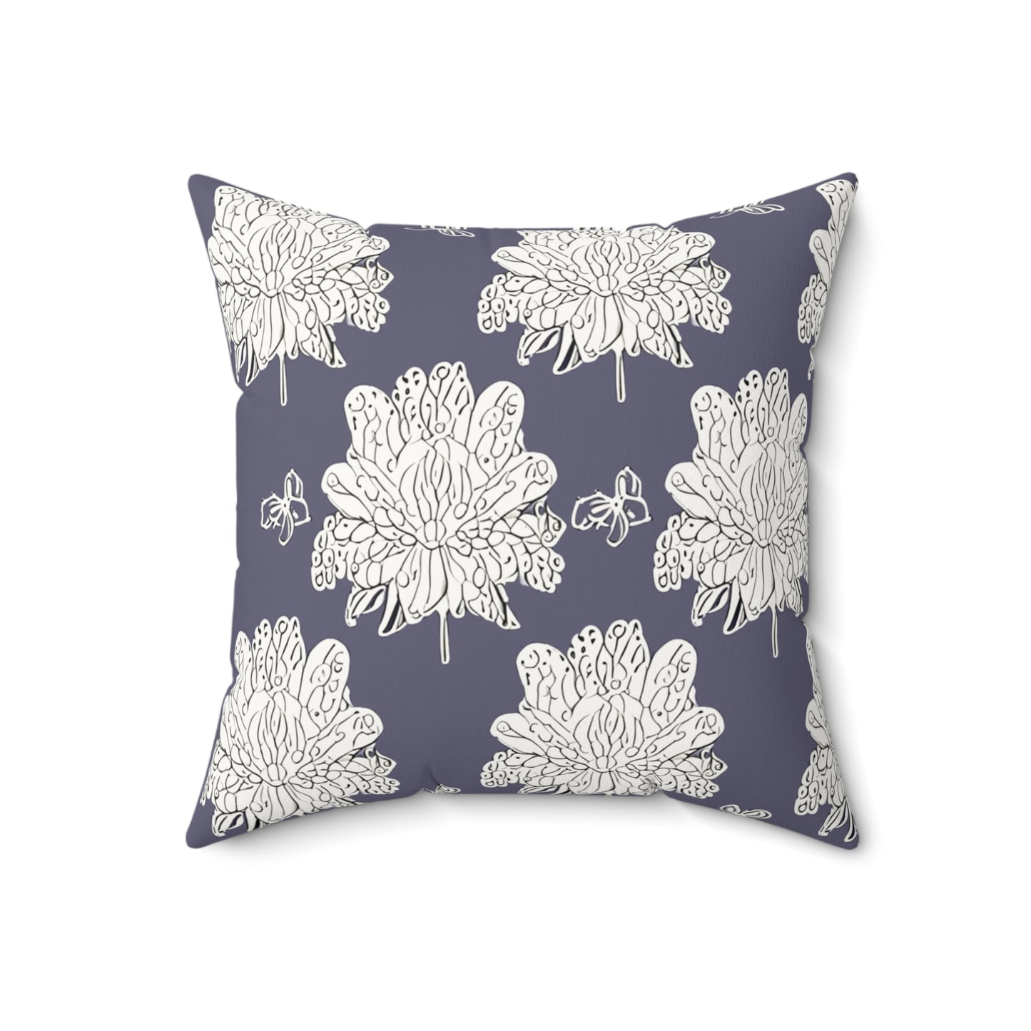 White Floral Butterflies 18" x 18" Faux Suede Square Pillow