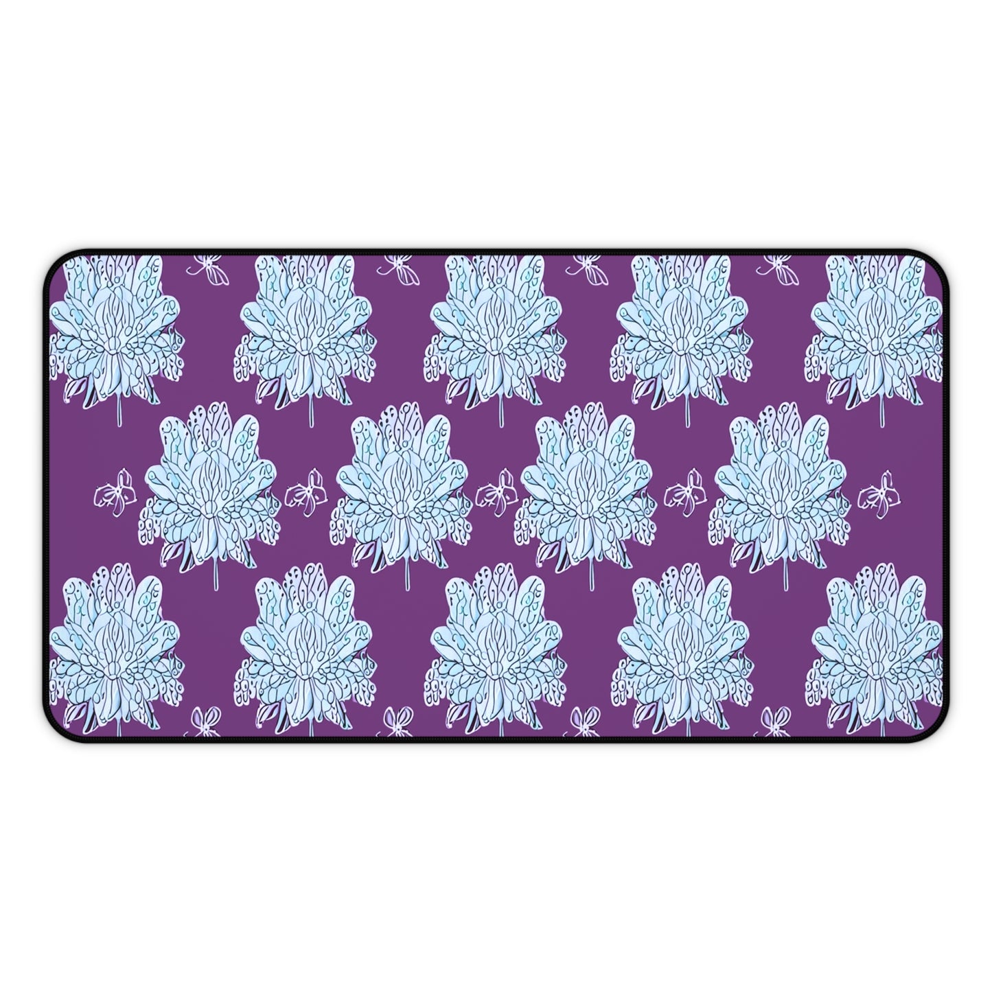 Blue Floral Butterflies 12" x 22" Desk Mat