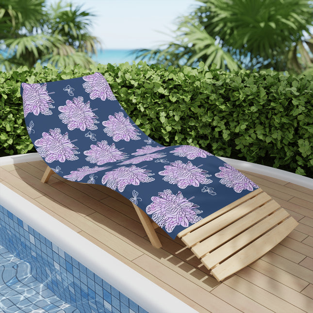 Purple White Floral Butterflies Beach Towel, 30" x 60"