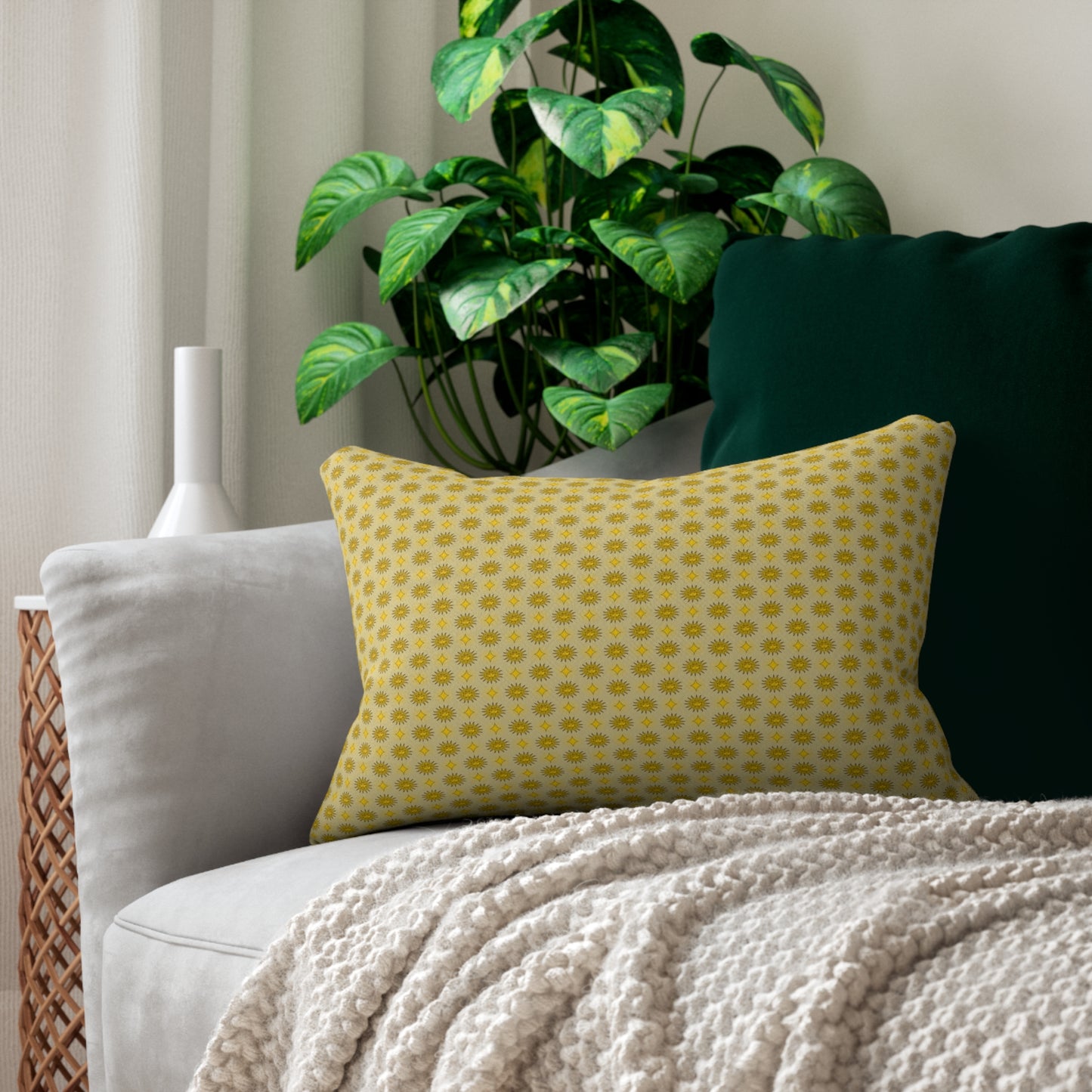 Lemongrass Star-crossed Bodies Spun Polyester Lumbar Pillow, 20" x 14"