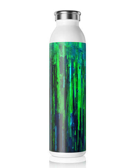 Striped Blue Green Slim Water Bottle, 20 oz White