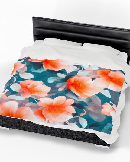 Orange Blossom Floral Bunch Velveteen Plush Blanket, 60" x 80"