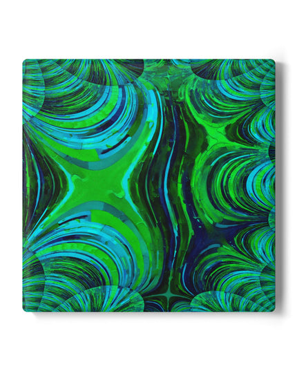 Uzi Spiral Blue Green 4" x 4" Square Ceramic Coaster