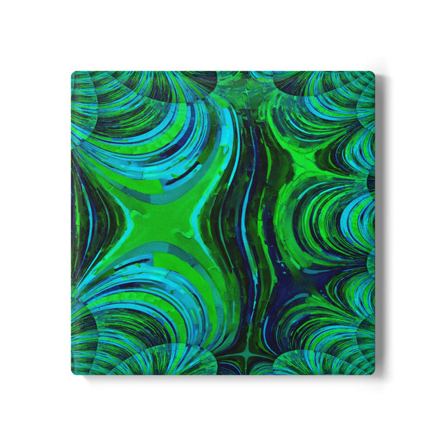 Uzi Spiral Blue Green 4" x 4" Square Ceramic Coaster