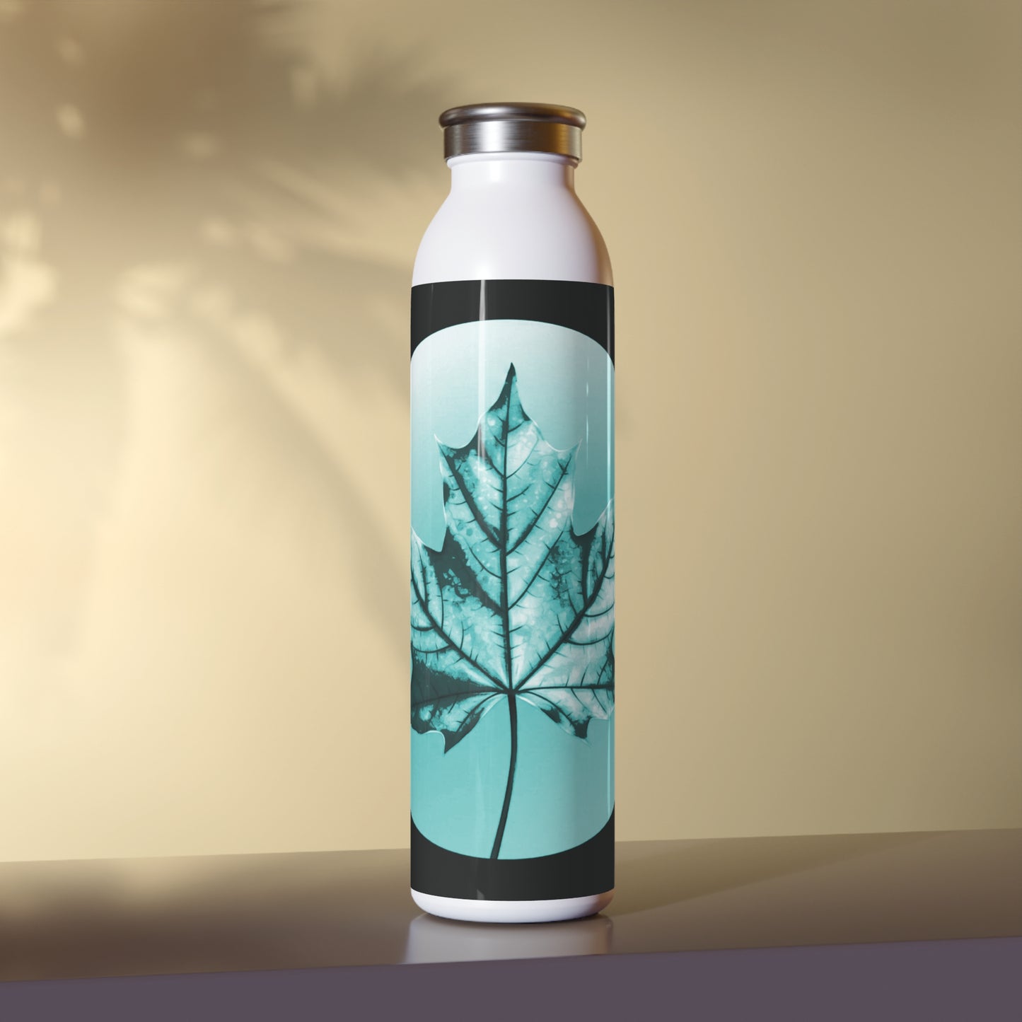 Tif Green Maple Leaf Slim Water Bottle, 20 oz White