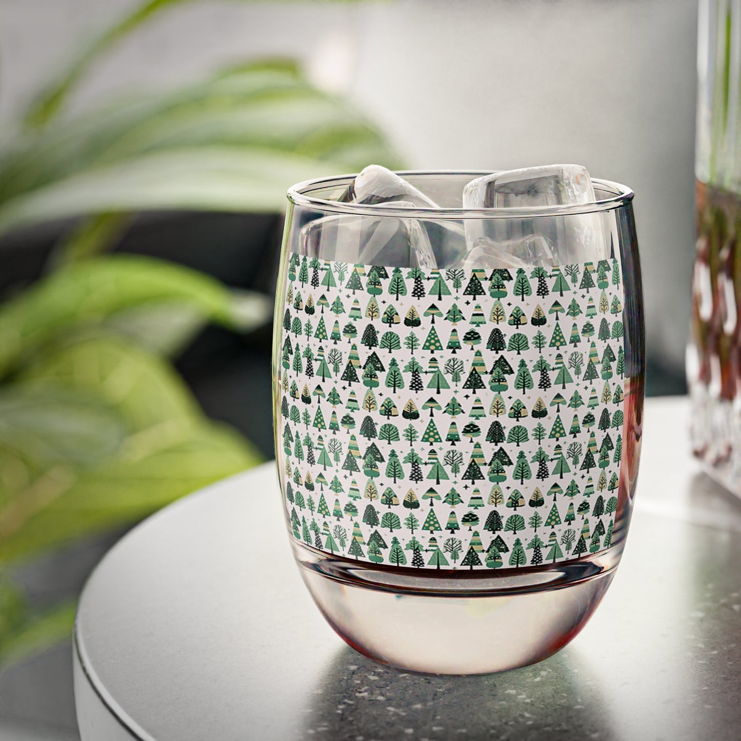 Mini Vintage Green Trees Whiskey Glass, 6 oz