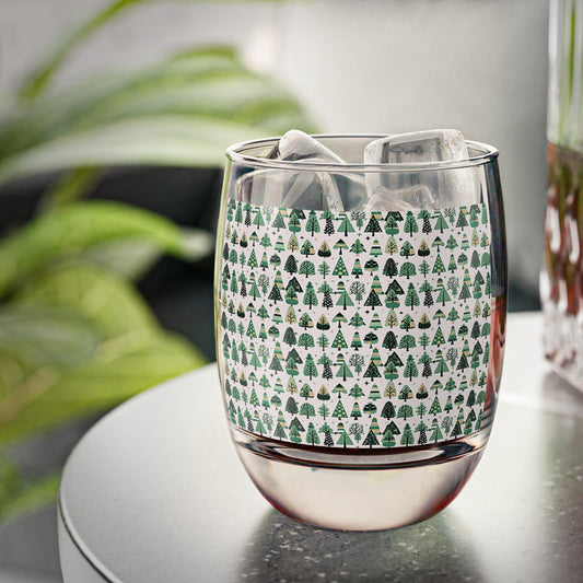 Mini Vintage Green Trees Whiskey Glass, 6 oz