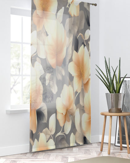 Soft Blossom Floral Bunch Sheer Window Curtain, 50" x 84", partially transparent