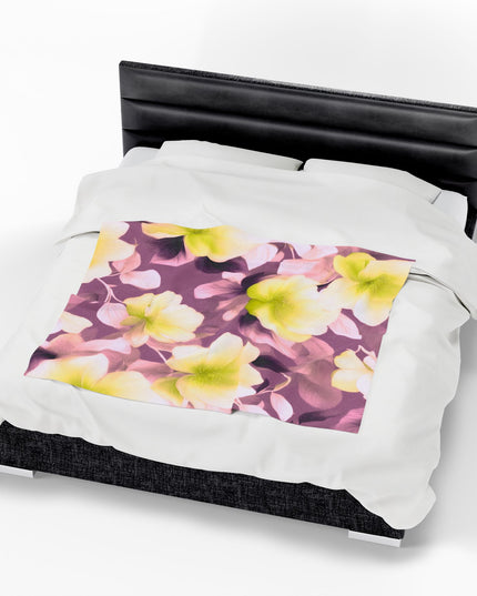 Lemon Blossom Floral Bunch Velveteen Plush Blanket, 50" x 60"