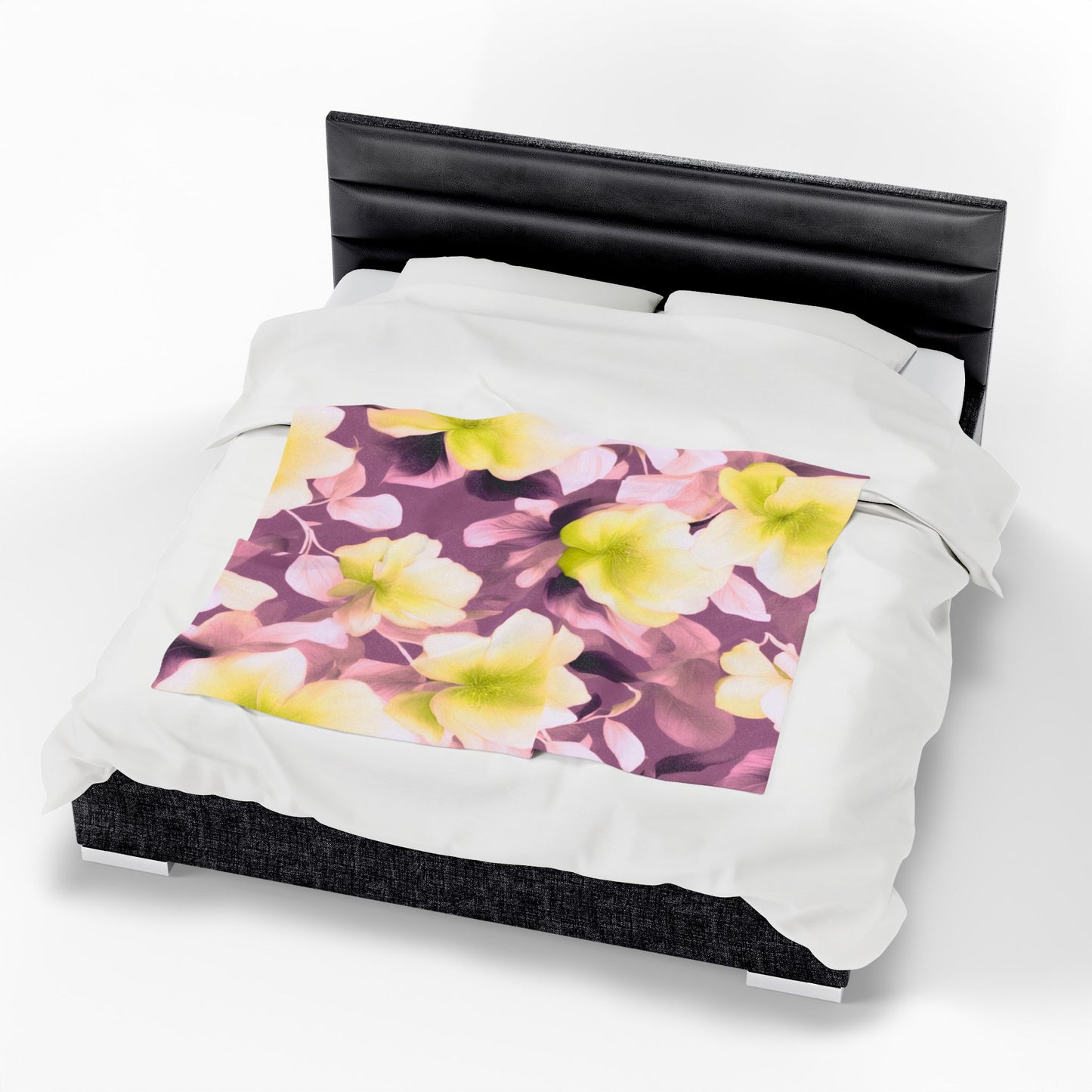 Lemon Blossom Floral Bunch Velveteen Plush Blanket, 50" x 60"
