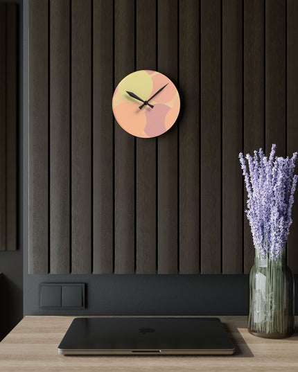 Pastel Hot Peach Patches Acrylic Round Wall Clock, 8" x 8"