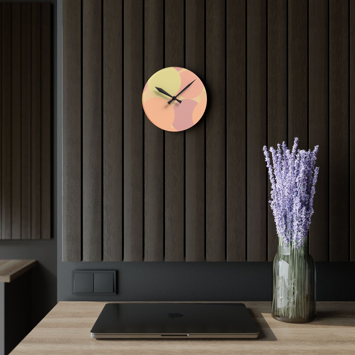 Pastel Hot Peach Patches Acrylic Round Wall Clock, 8" x 8"