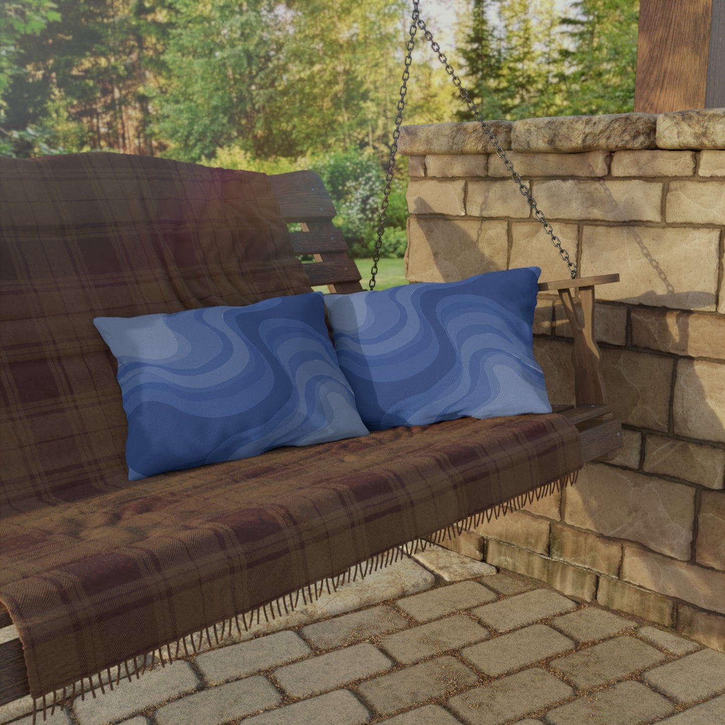 Deep Blue Wavey 20" x 14" Outdoor Pillow