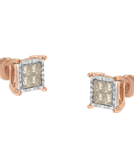 10K Two-Toned Princess-Cut Composite Diamond Stud Earrings (1/2 cttw, J-K Color, I1-I2 Clarity)