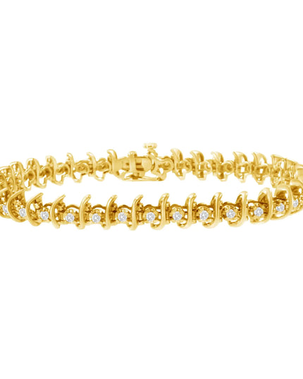10KT Yellow Gold Plated .925 Sterling Silver 1 cttw Prong-Set Diamond Link Bracelet (J-K, I1-I2) - 7.5"