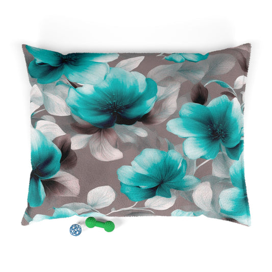 Tif Green Gray Floral Bunch Pet Bed, 50" × 40"