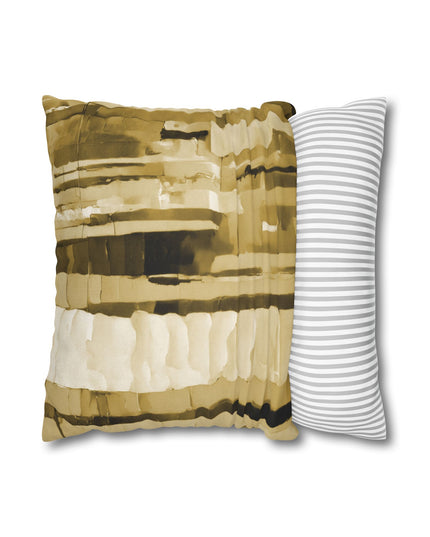 Striped Light Brown Spun Polyester Square Pillowcase, 14" x 14"