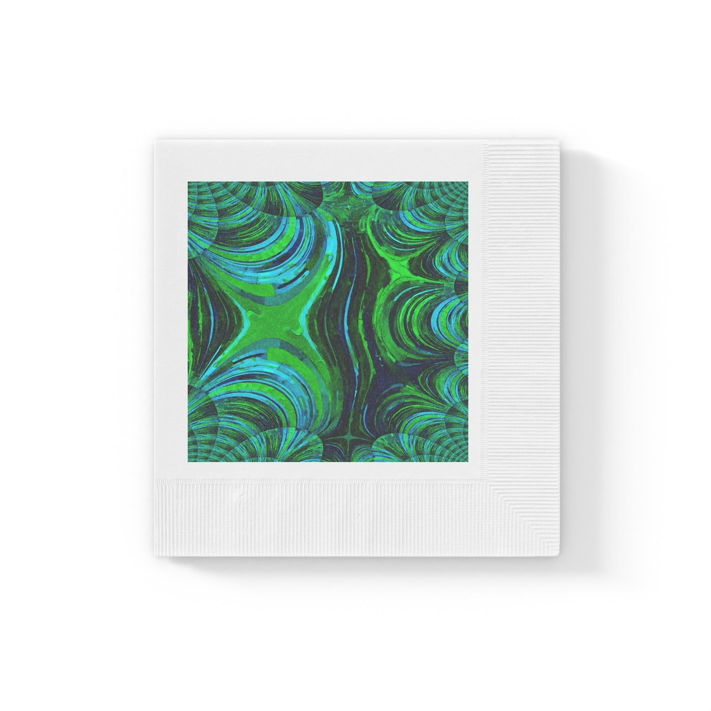 Uzi Spiral Blue Green White Coined Napkins, 6.5" x 6.5"